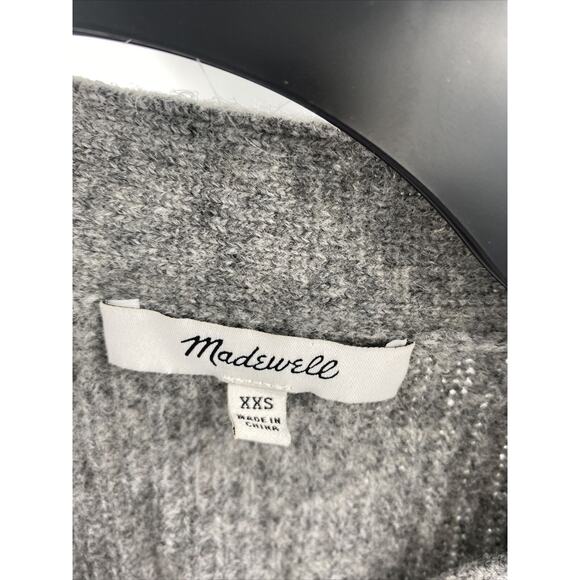 MADEWELL Ribbed Lyle Henley Sweater Gray Pullover Merino Wool ~ XXS - Picture 2 of 3